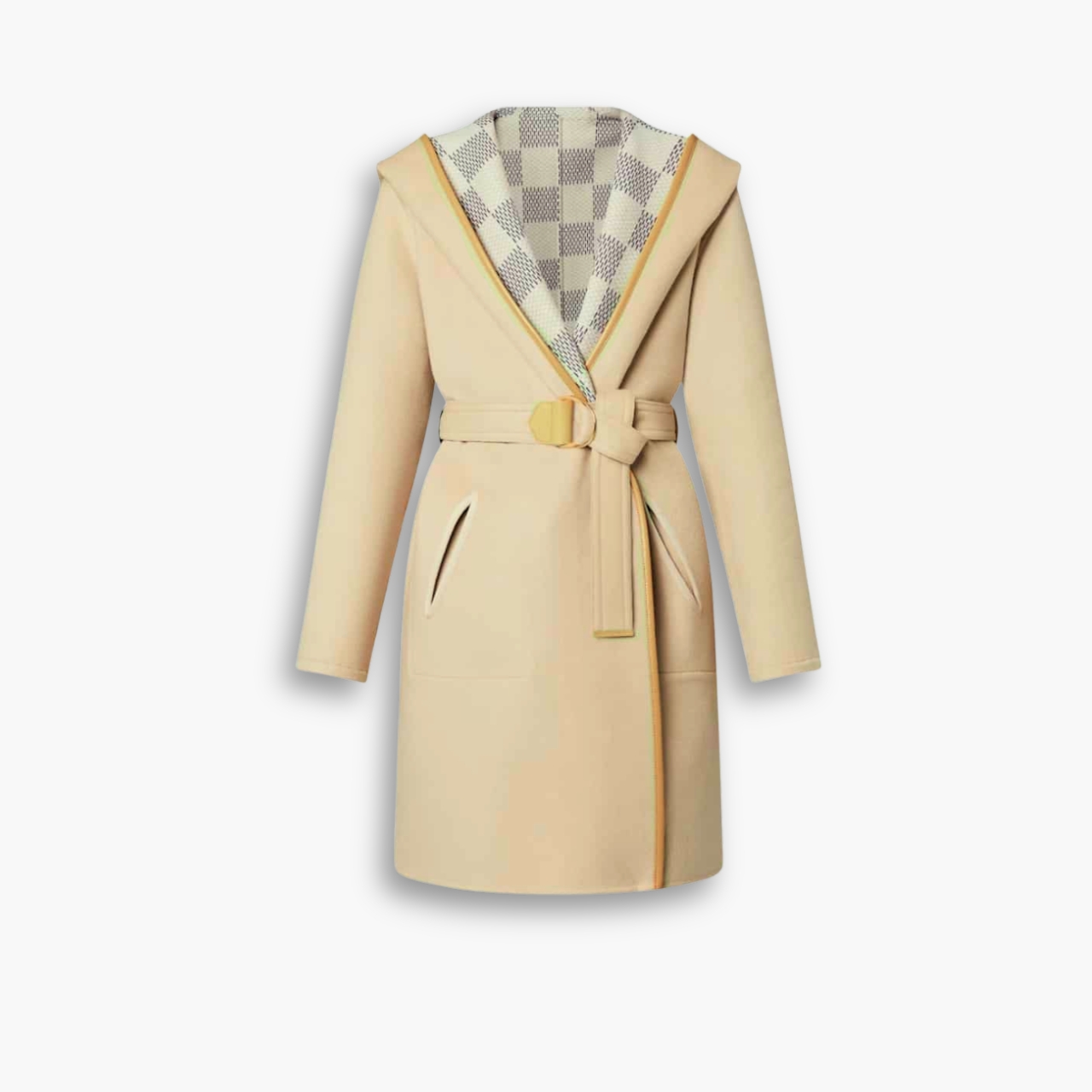 Louis Vuitton Reversible Damier Azur Hooded Wrap Coat Beige 1A9L0P