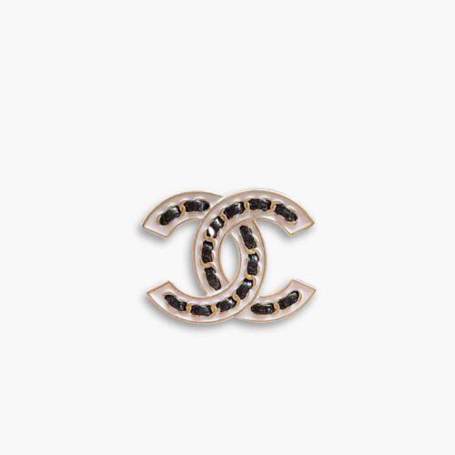 Chanel CC Brooch White With Black Interwoven Chain Pattern