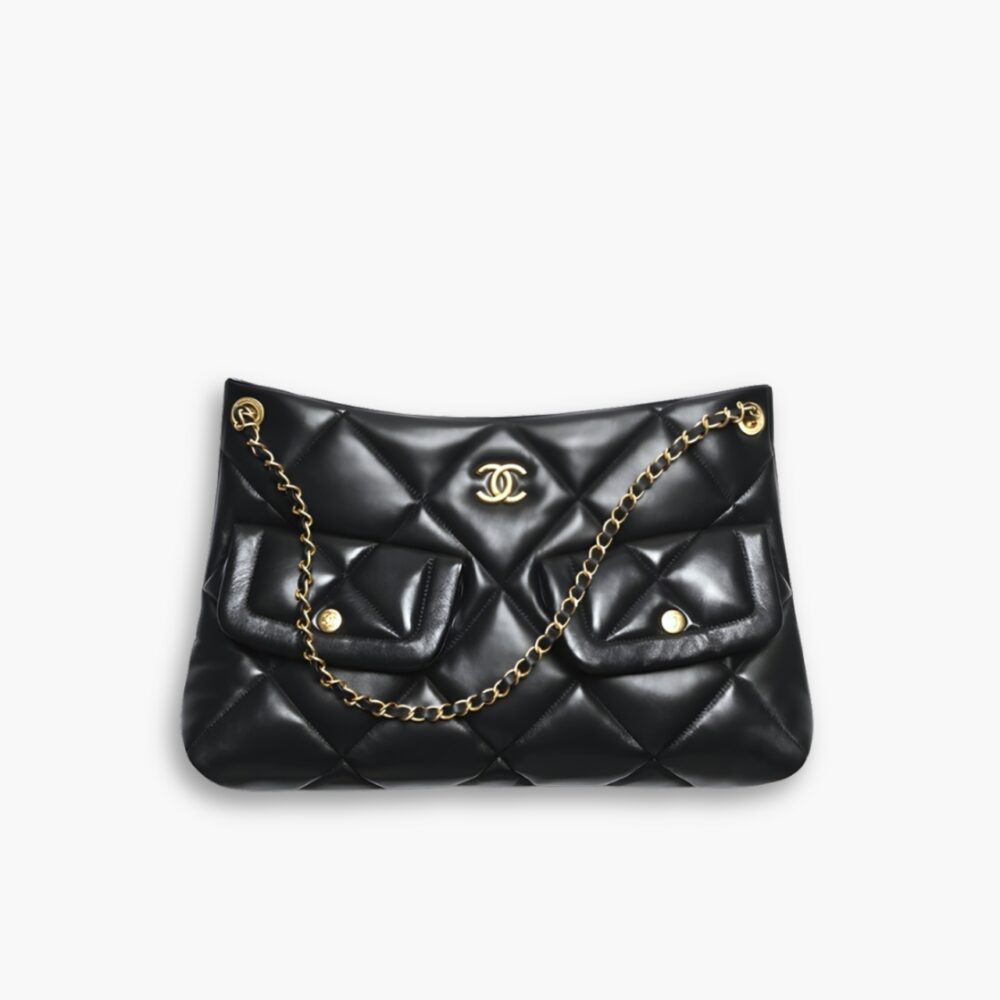 Chanel Shopping Bag Gold Tone Metal Black 38Cm AS5740 B22139 94305