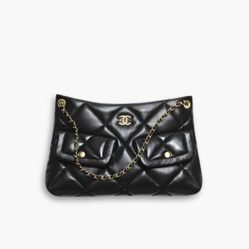 Chanel Shopping Bag Gold Tone Metal Black 38Cm AS5740 B22139 94305