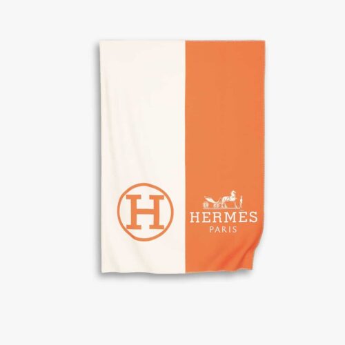 Hermes H Letter Cashmere Muffler Orange 180Cm