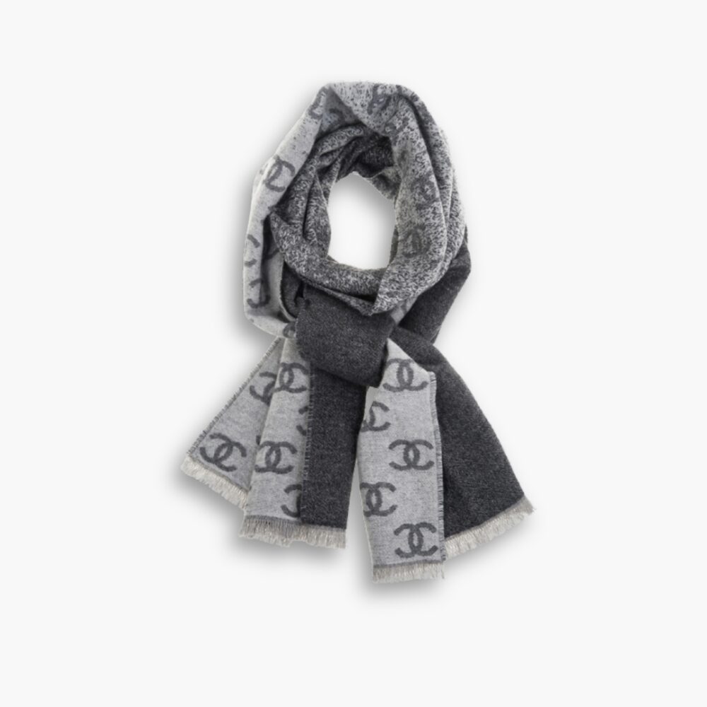 Chanel 24B Full CC Scarf Grey And Black 180Cm