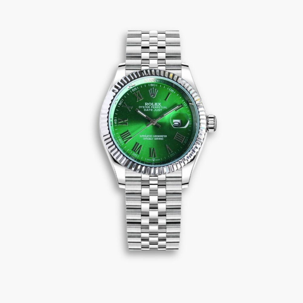 Rolex Datejust Roman Numeral Oystersteel And White Gold In Green 41mm
