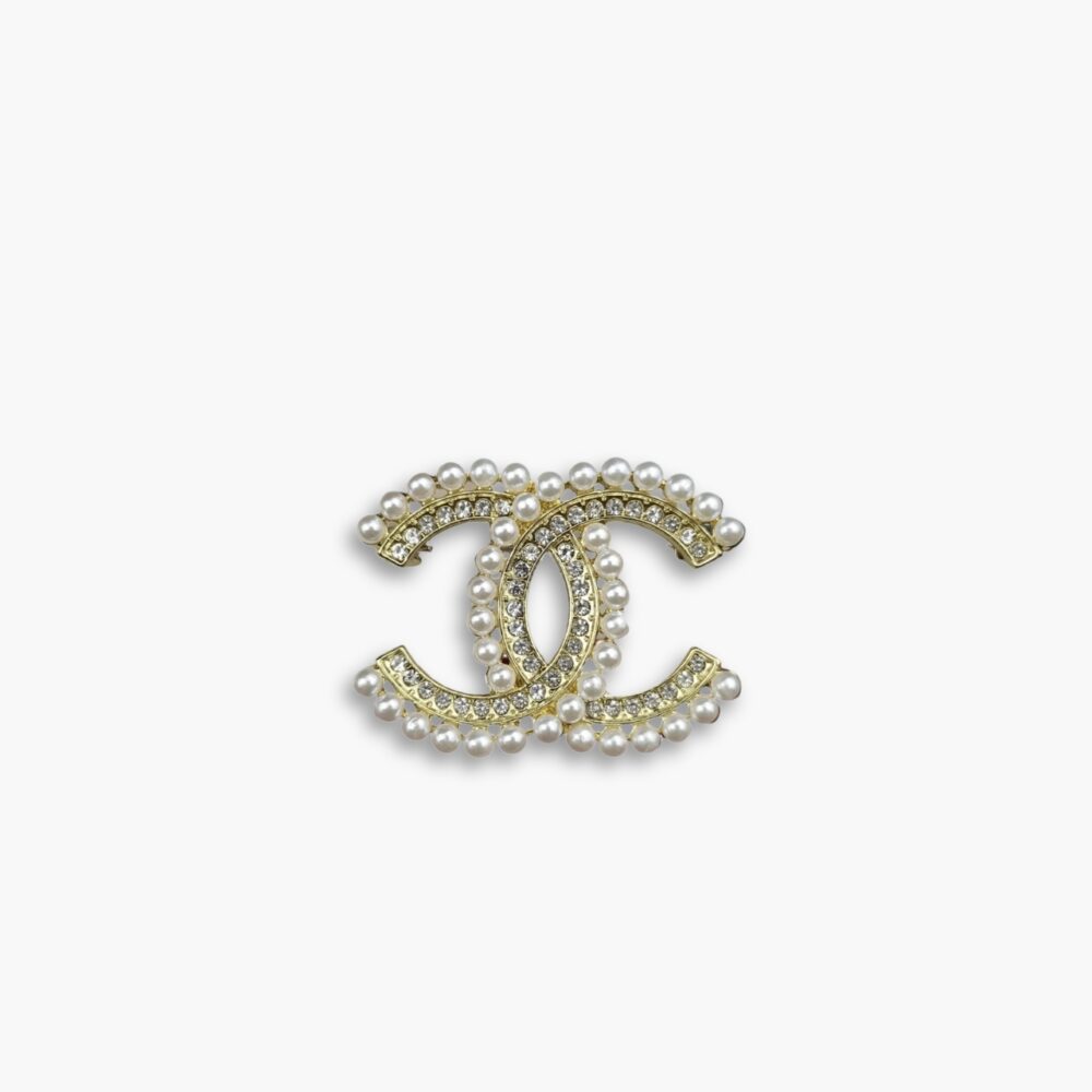 Chanel CC Brooch Gold With Stones Attached And Pearls