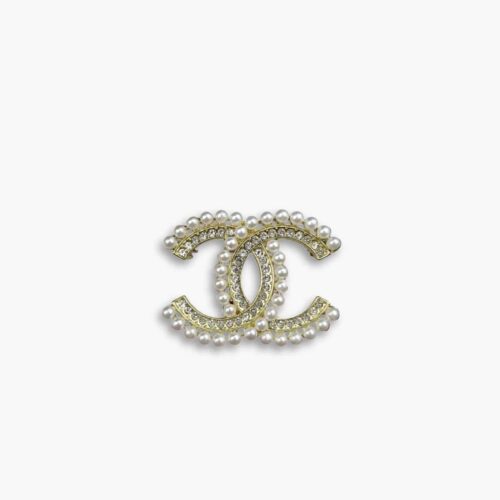 Chanel CC Brooch Gold With Stones Attached And Pearls