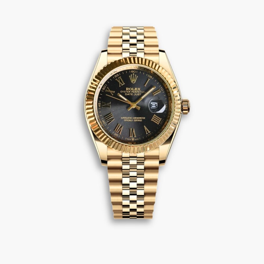 Rolex Datejust Roman Numeral Dial Gold In Black 41mm