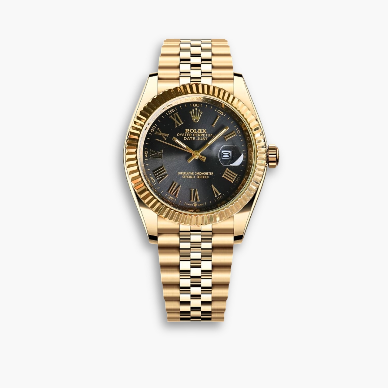 Rolex Datejust Roman Numeral Dial Gold In Black 41mm