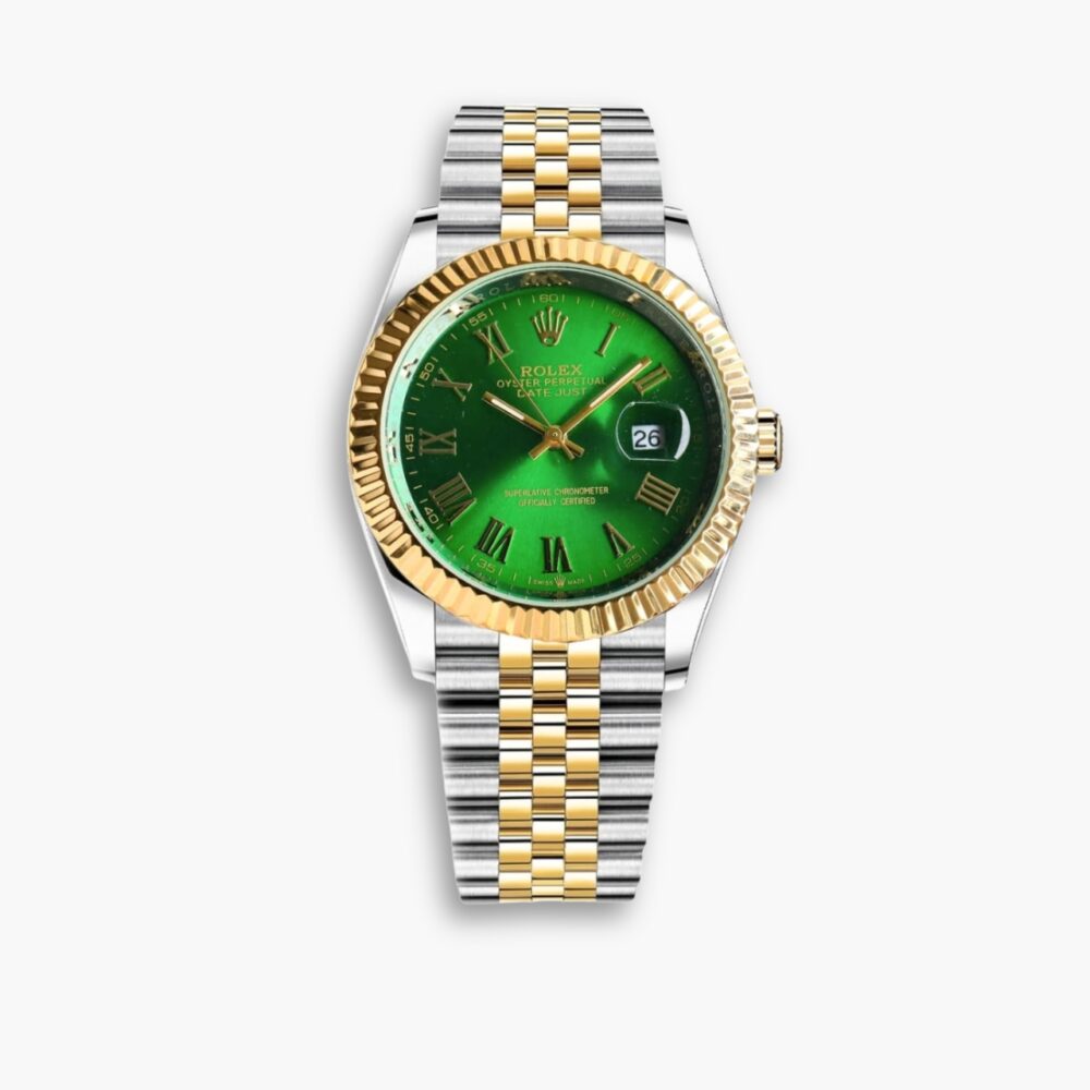 Rolex Datejust Roman Numeral Dial Oystersteel And Gold In Green 41mm