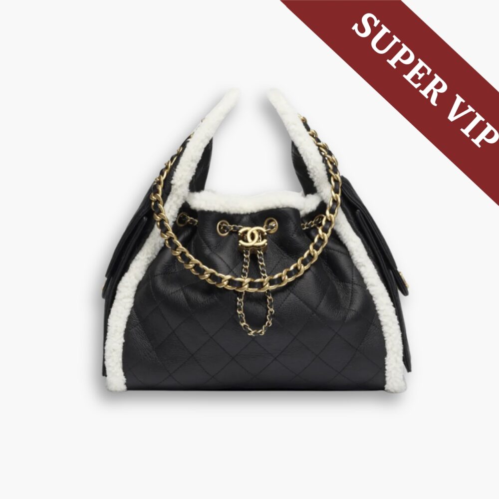 Super Vip 1:1 - Chanel 25 Small Handbag Gold Tone Metal Black And White 26Cm AS5293 B22309 U4139
