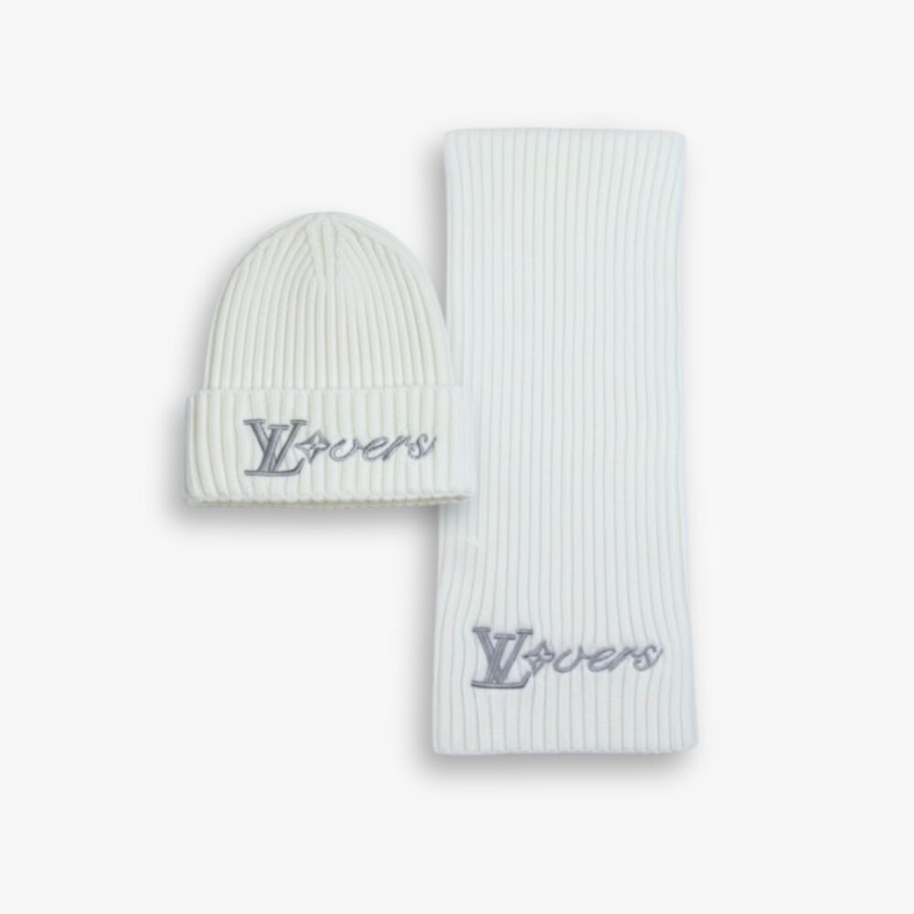 Louis Vuitton LV Vers Beanie And Scarf White Wool Set