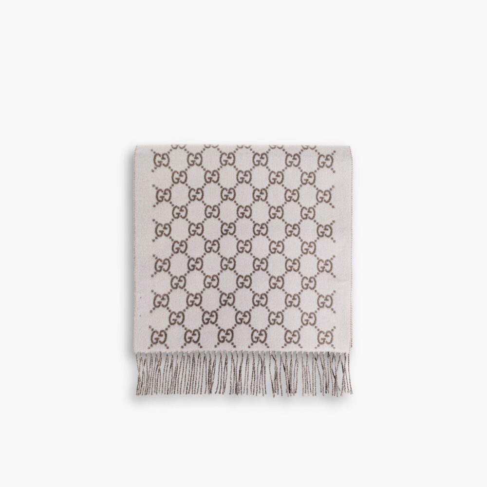 Gucci GG Jacquard Scarf White And Brown