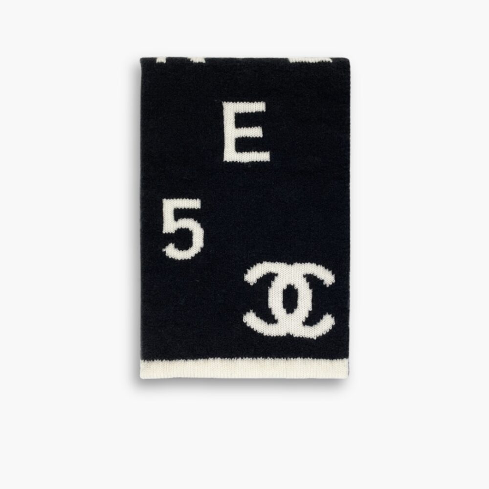 Chanel Logo Cashmere Muffler Black And White 170Cm