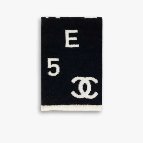Chanel Logo Cashmere Muffler Black And White 170Cm