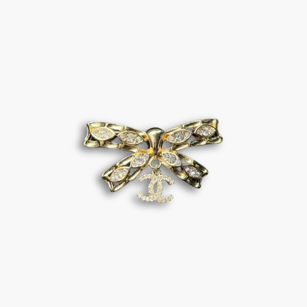 Chanel CC Bowtie Brooch Gold