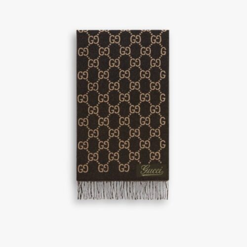 Gucci GG Jacquard Wool Scarf Black And Beige