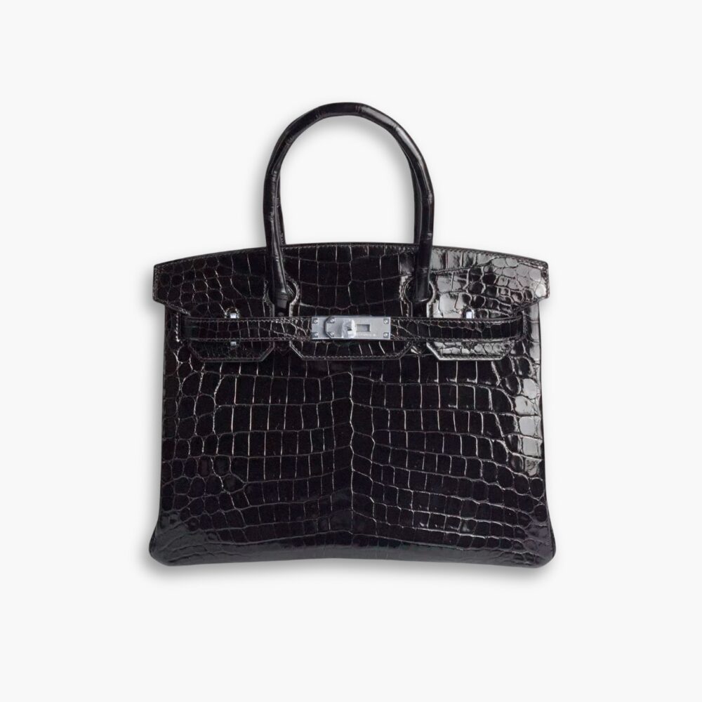 Hermes Birkin Silver Hardware Black Shiny 25Cm