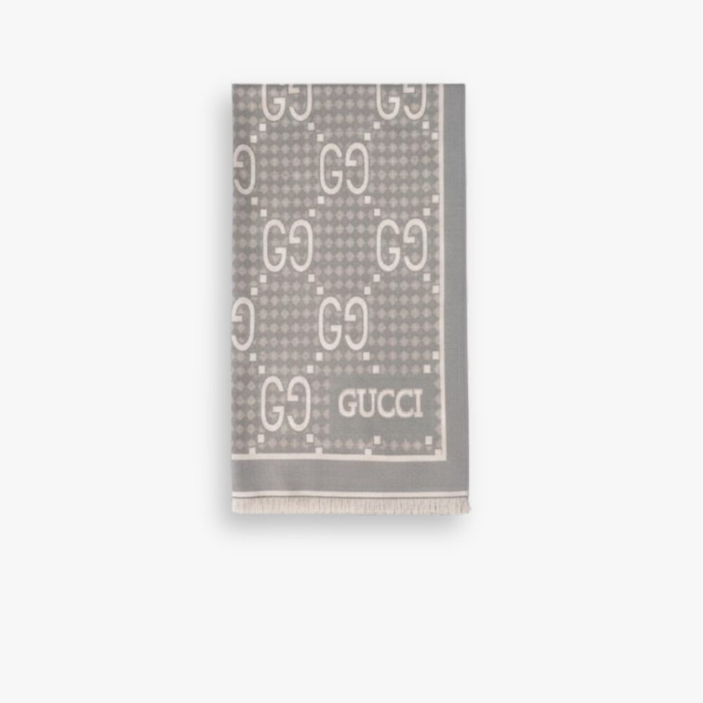 Gucci Maxi GG Wool Jacquard Scarf Grey 180Cm