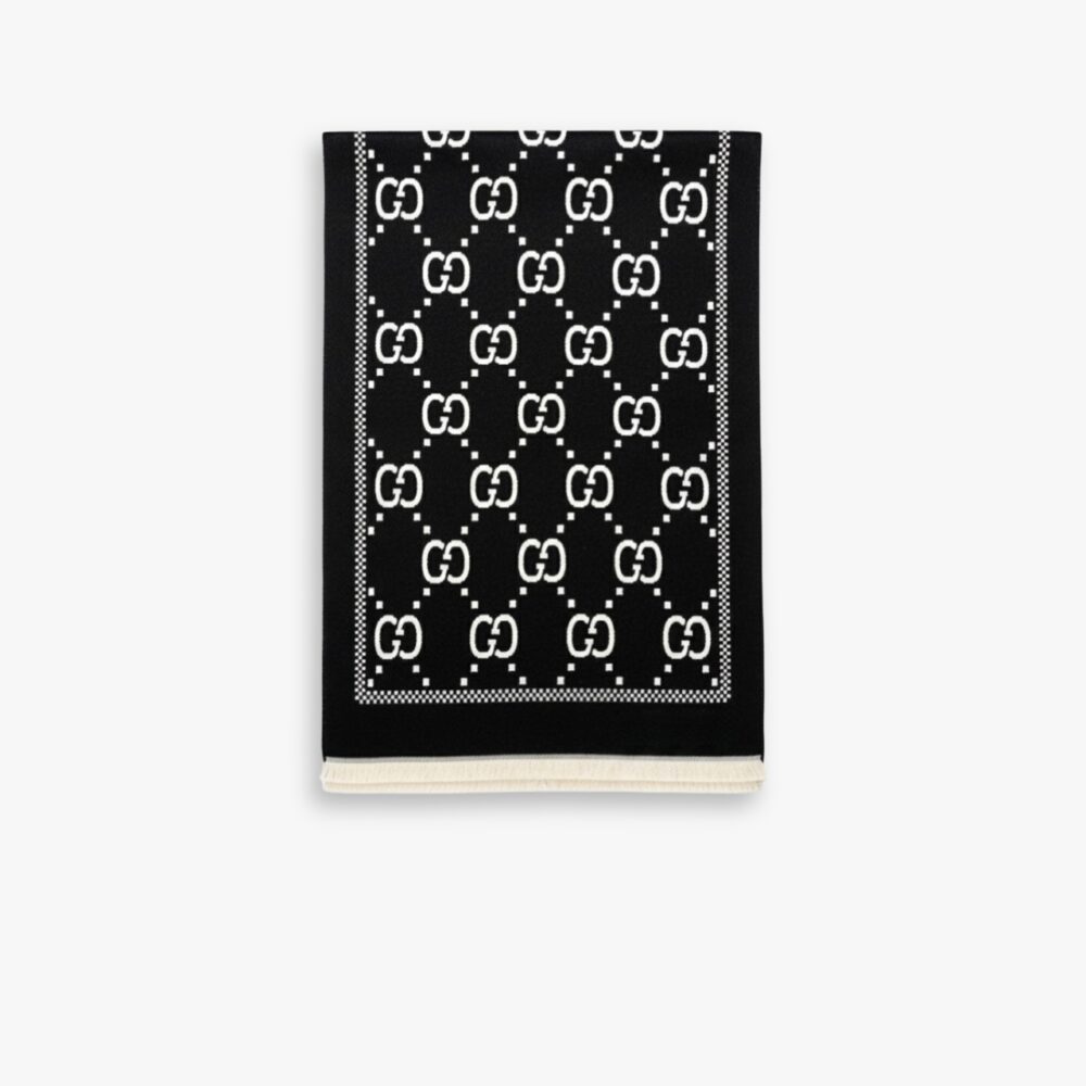 Gucci GG Jacquard Knitted Scarf Black 180Cm