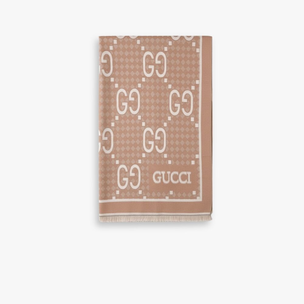 Gucci GG Jacquard Knitted Scarf Beige 180Cm