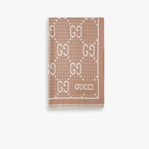 Gucci GG Jacquard Knitted Scarf Beige 180Cm