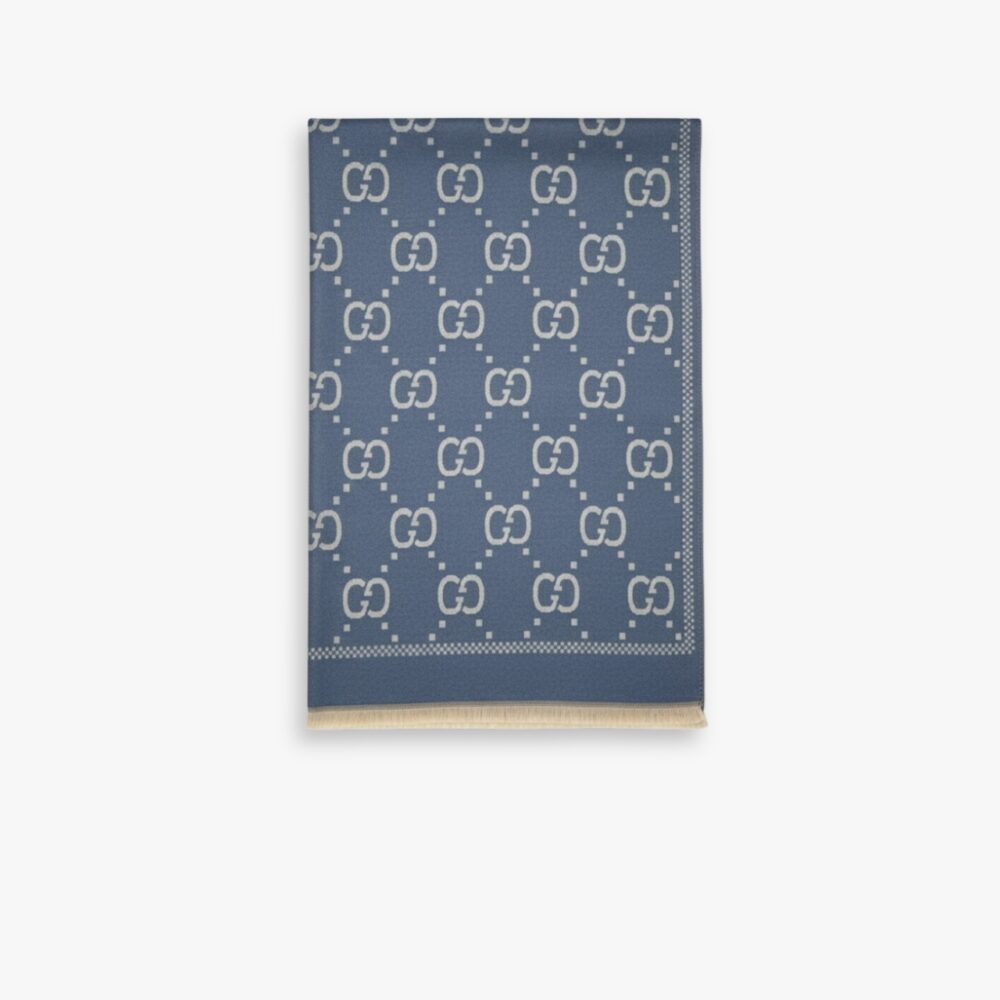 Gucci GG Jacquard Knitted Scarf Blue 180Cm