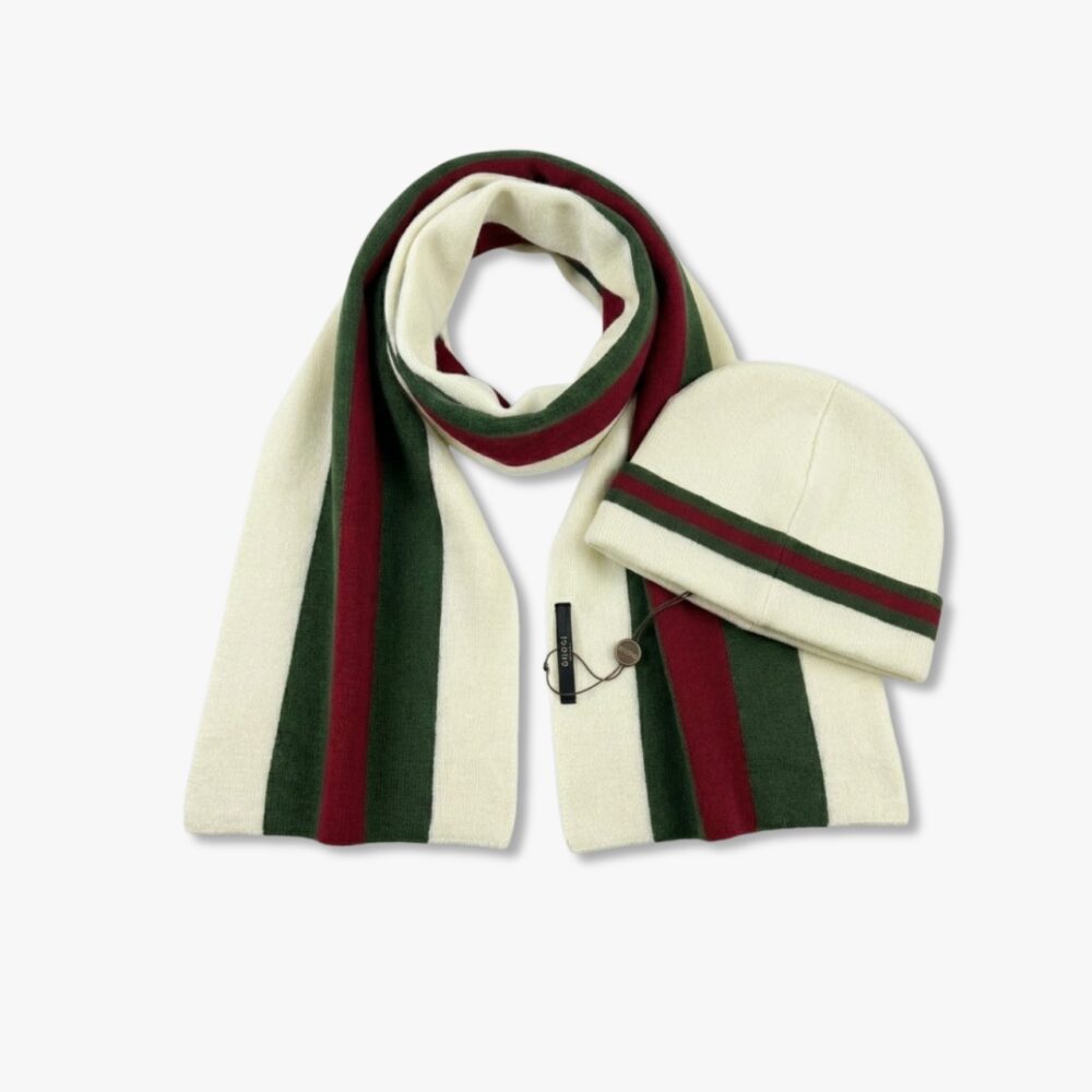 Gucci Knit Beanie And Scarf White Wool Set