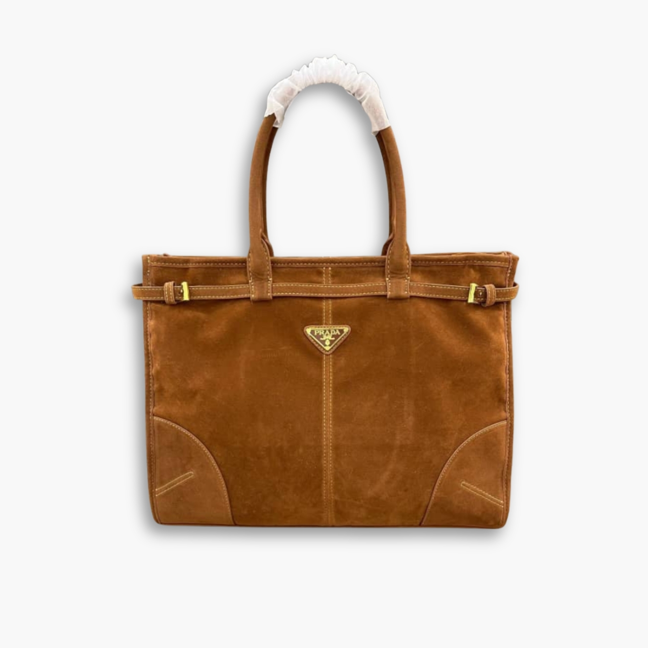 Prada Bonnie Suede Tote Bag Brown 38Cm 2VG128 2C4S F0401 V OOO