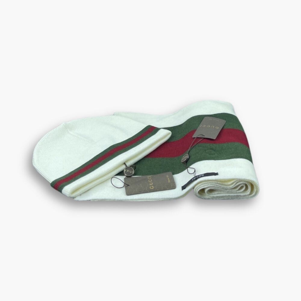 Gucci Knit Beanie And Scarf White Wool Set
