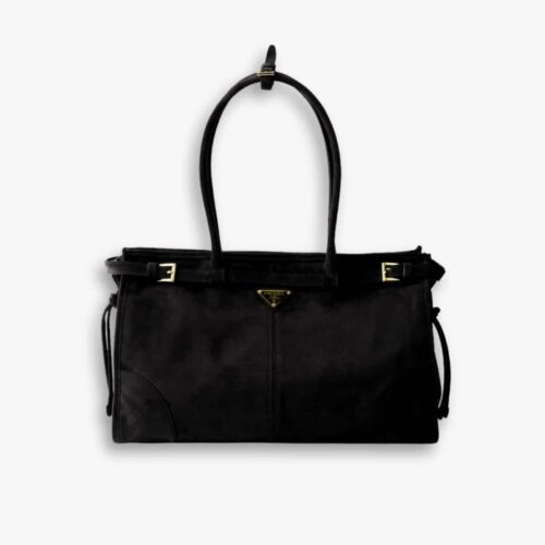 Prada Bonnie Large Suede Handbag Black 38Cm 1BA433 2C4S F0308 V MOO