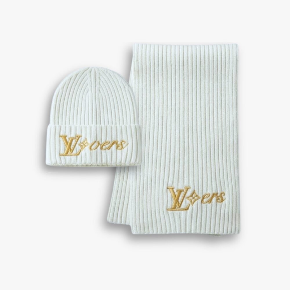 Louis Vuitton LV Vers Beanie And Scarf White Wool Set