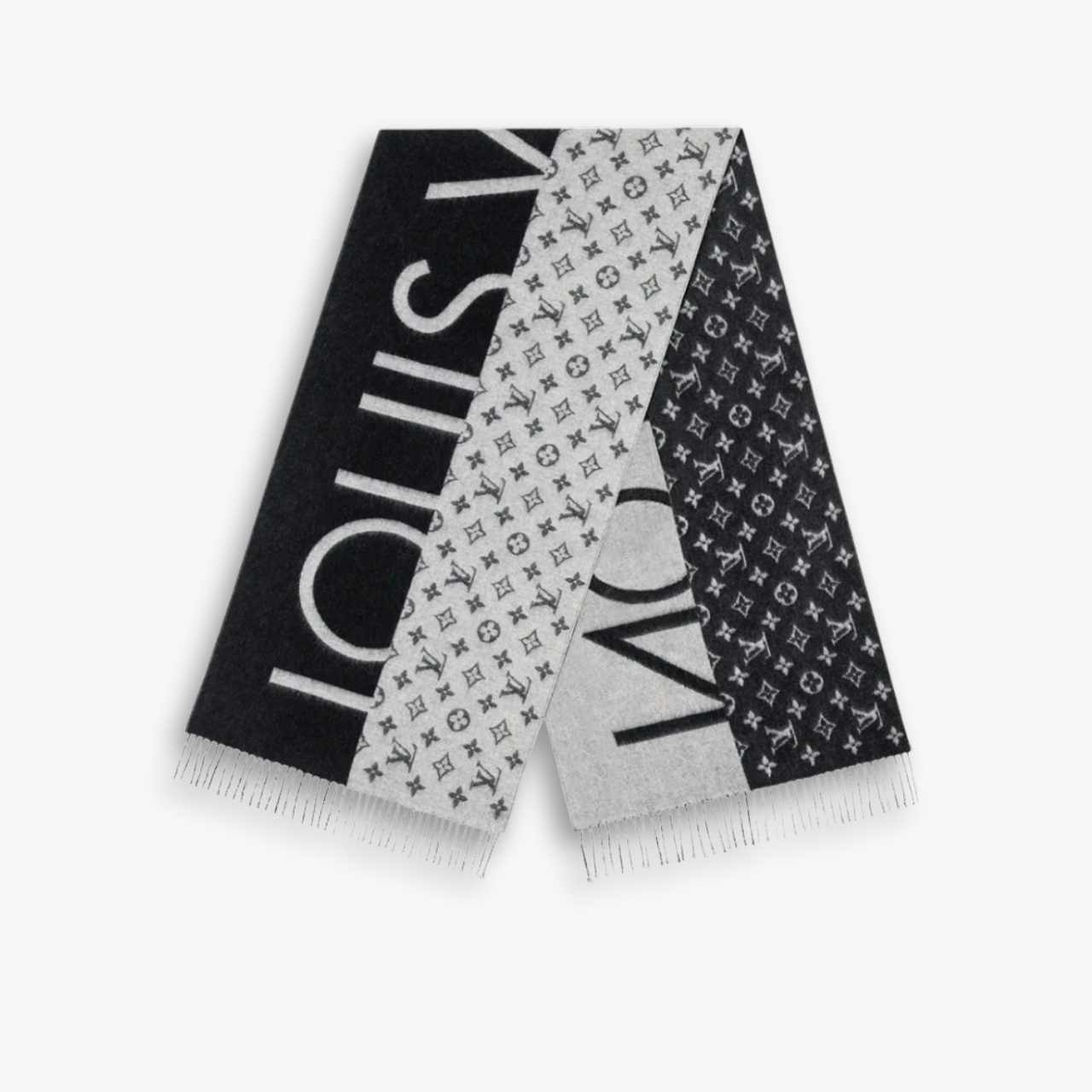 Louis Vuitton Monogram Split Scarf Black 180Cm M70924