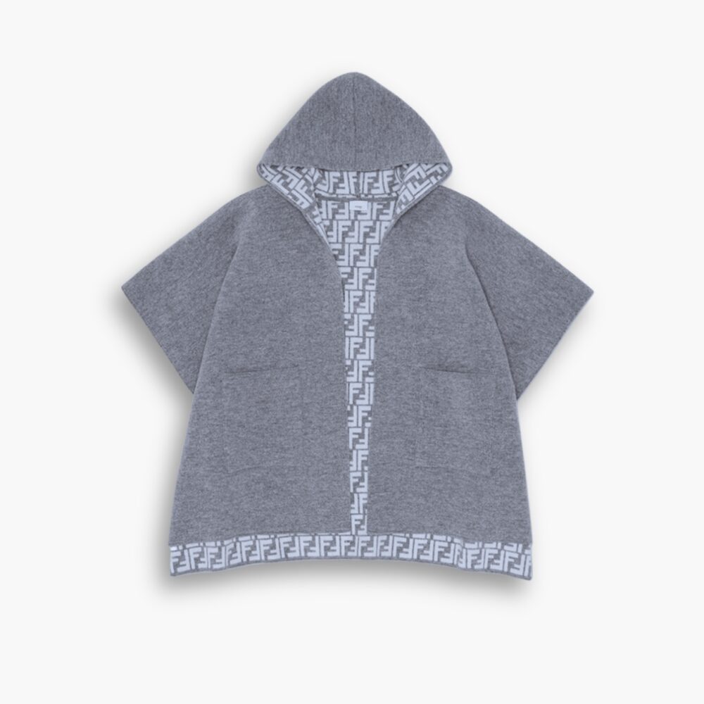 Fendi FF Poncho Gray And White Wool And Cashmere