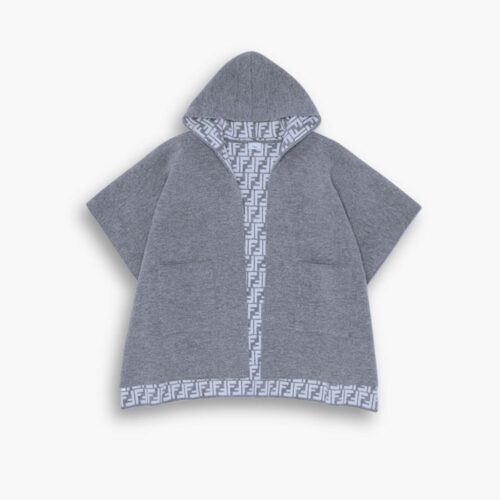 Fendi FF Poncho Gray And White Wool And Cashmere