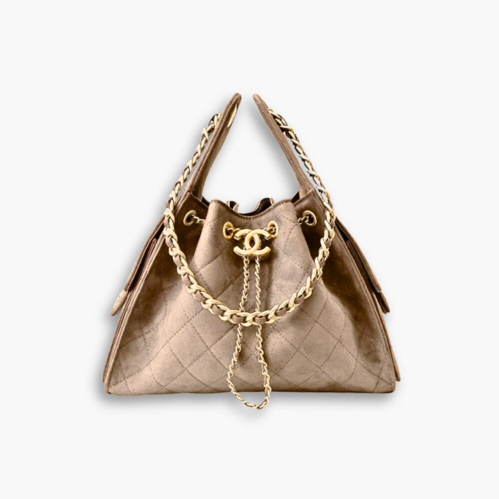 Chanel 25 Small Handbag Gold Tone Metal Light Brown 26Cm