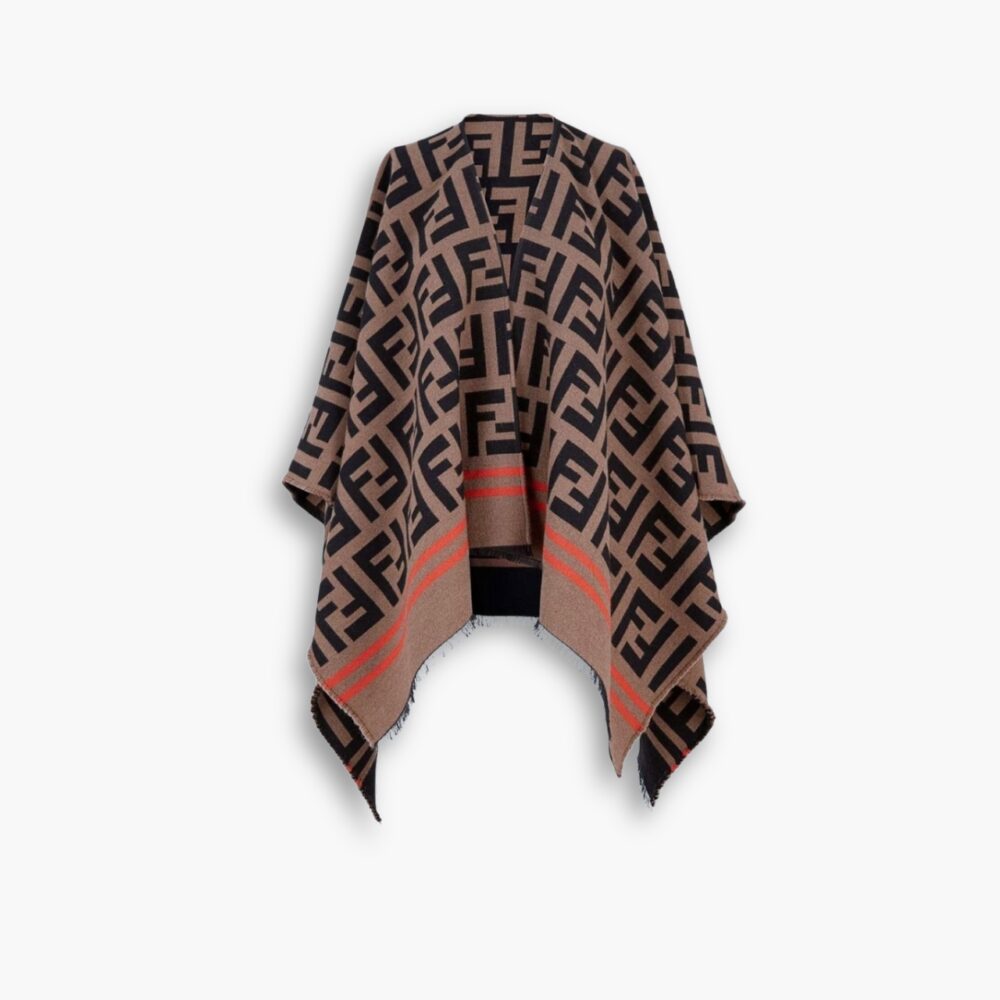 Fendi FF Motif Wool and silk poncho Brown And Black FXX636 A3Q1 F0QB8