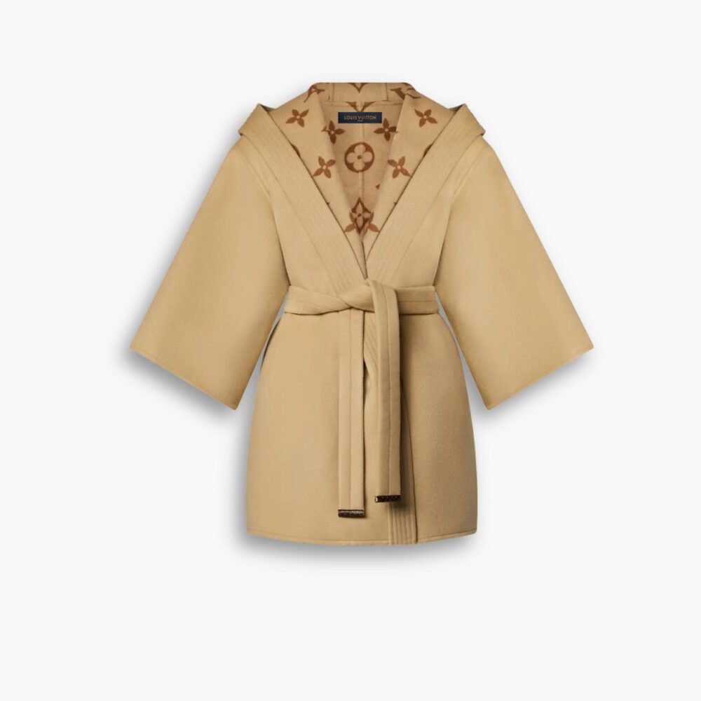 Louis Vuitton Signature Hooded Wrap Robe Coat Beige 1AB713