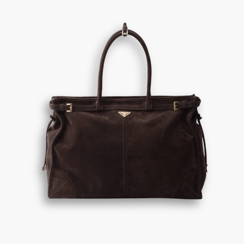 Prada Bonnie Suede Tote Bag Dark Brown 38Cm 2VG128 2C4S F0003 V OOO