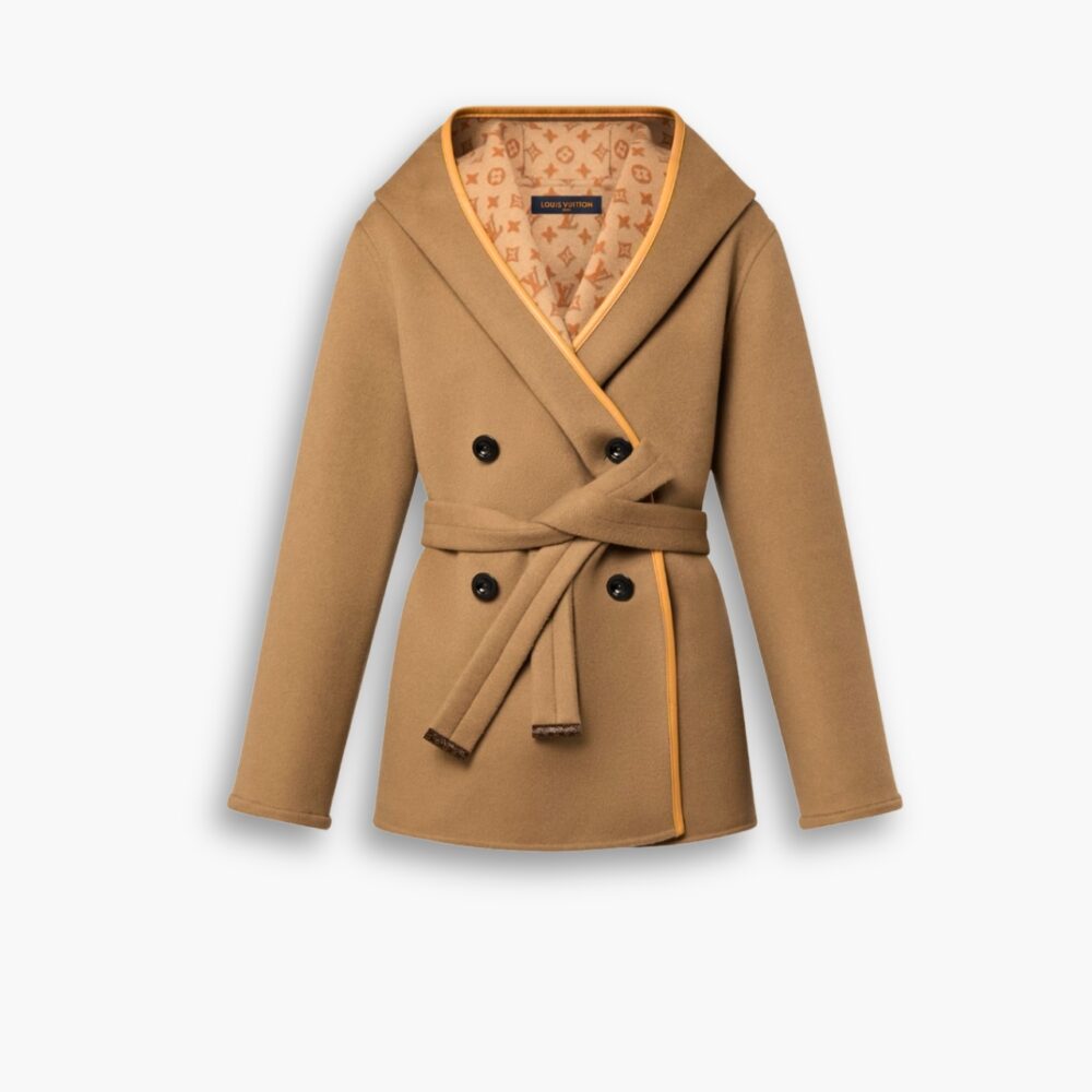 Louis Vuitton 3D Monogram Double Breasted Wrap Coat Ficelle Foncee 1ABT6T