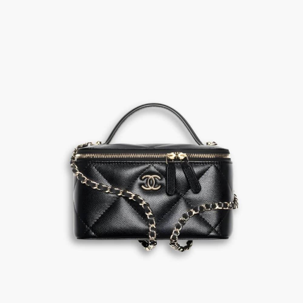 Chanel Long Vanity With Chain Grained Shiny And Gold Tone Metal Black 19Cm AP4933 B22105 94305