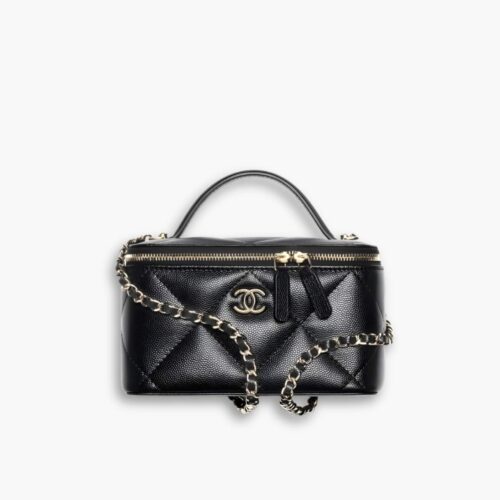 Chanel Long Vanity With Chain Grained Shiny And Gold Tone Metal Black 19Cm AP4933 B22105 94305