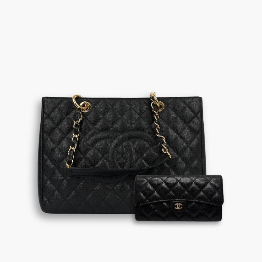 Perfect Match: Chanel Grand Shopping Tote Black 33cm X Chanel Classic Long Flap Wallet Black 19cm