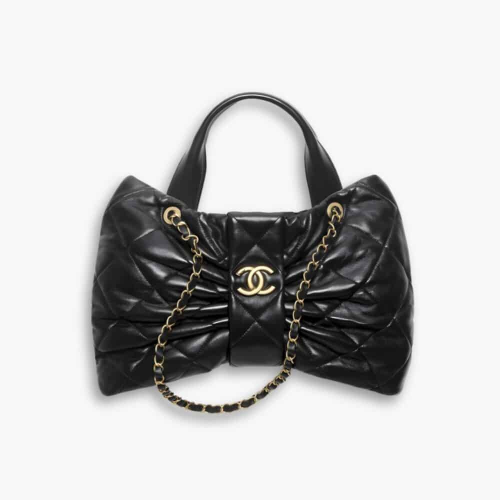 Chanel Maxi Bow Bag Shiny And Gold Tone Metal Black 51Cm