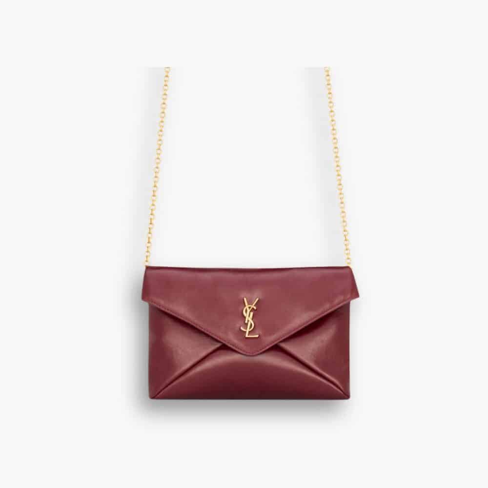 Saint Laurent Cassandre Chain Pouch Shiny Burgundy 20Cm 847638AAE526593