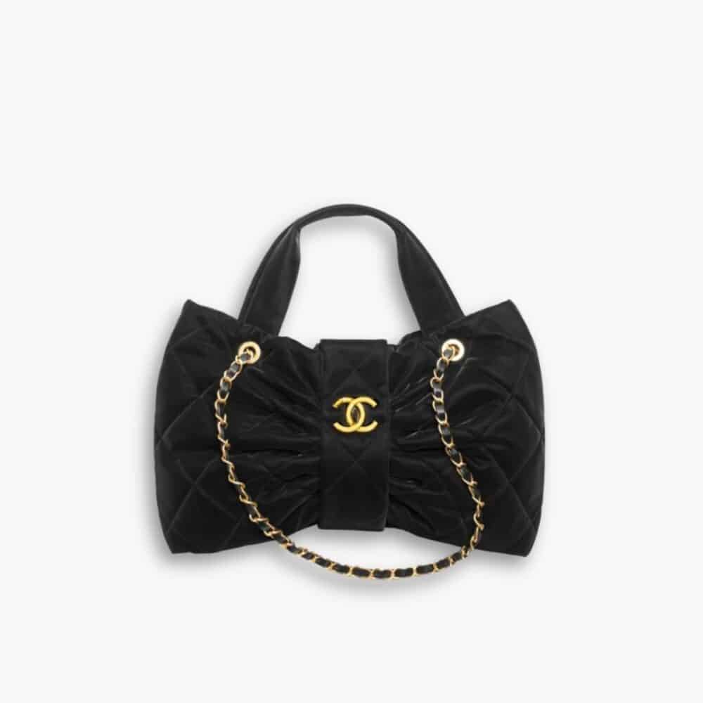 Chanel Mini Bow Bag Velvet Effect Nylon And Gold Tone Metal Black 21Cm AS5851 B22154 94305