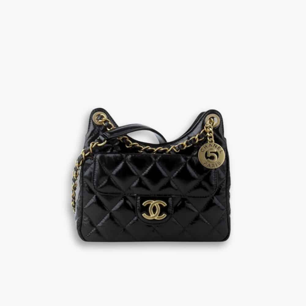 Chanel Small Quilted Shiny Wavy CC Hobo Bag Black 20Cm AS3710 B09746 94305