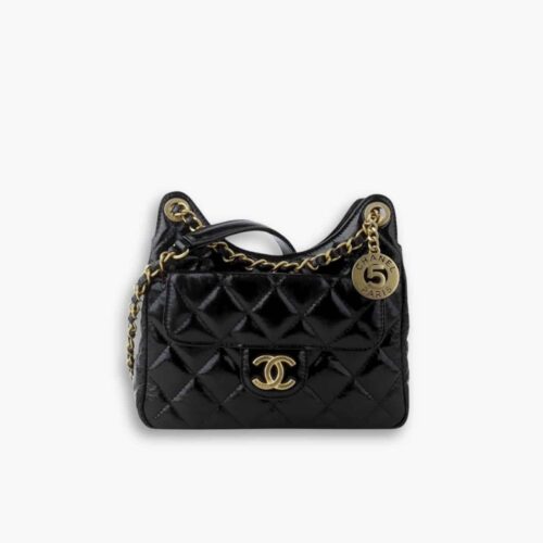 Chanel Small Quilted Shiny Wavy CC Hobo Bag Black 20Cm AS3710 B09746 94305