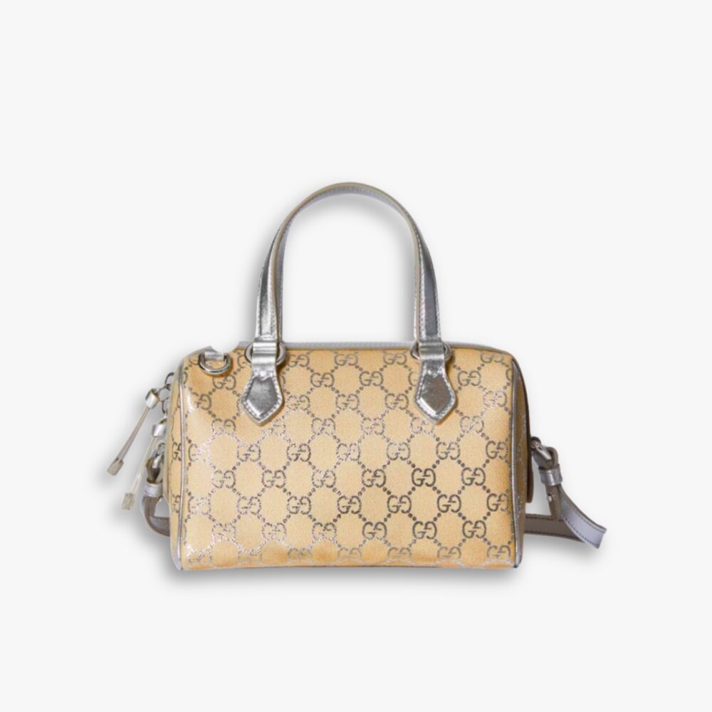 Gucci GG Emblem Small Boston Bag Silver GG Fabric 22Cm 848889 FAFEL 8741