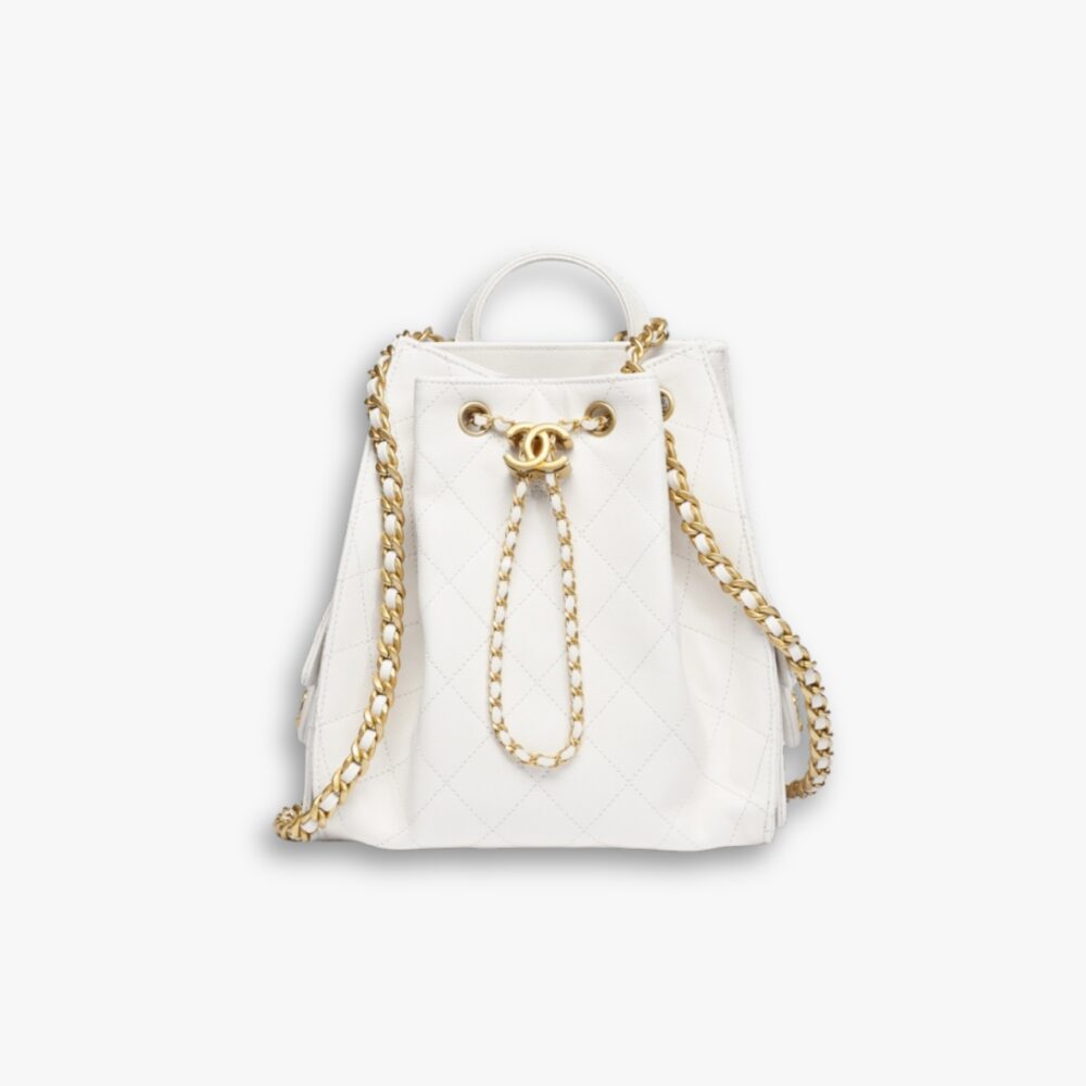 Chanel 25 Medium Backpack Grain Effect And Gold Metal White 23Cm AS5600 B20304 10601