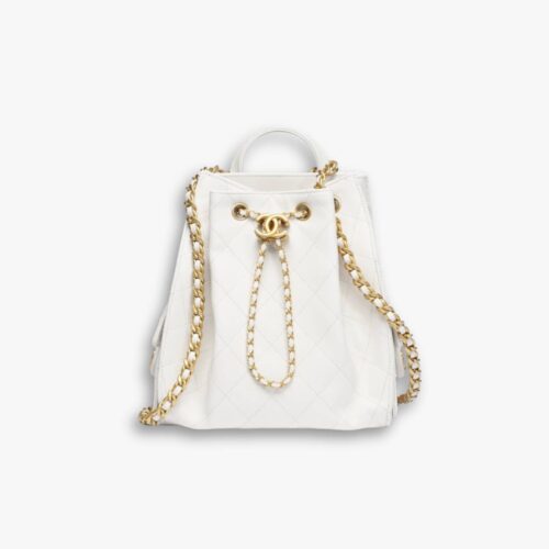 Chanel 25 Medium Backpack Grain Effect And Gold Metal White 23Cm AS5600 B20304 10601