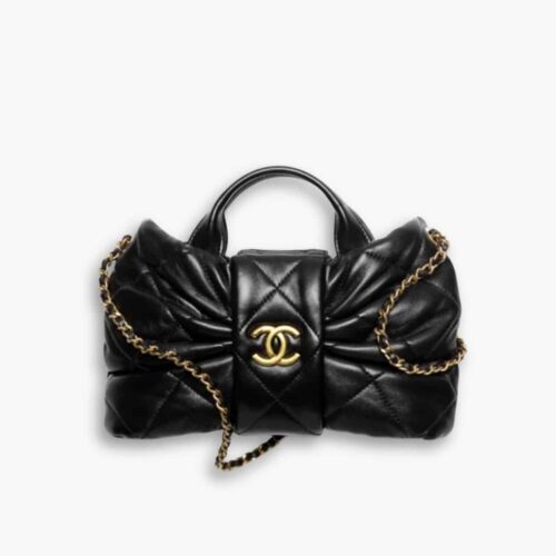 Chanel Mini Bow Bag Shiny And Gold Tone Metal Black 21Cm AS5849 B22148 94305